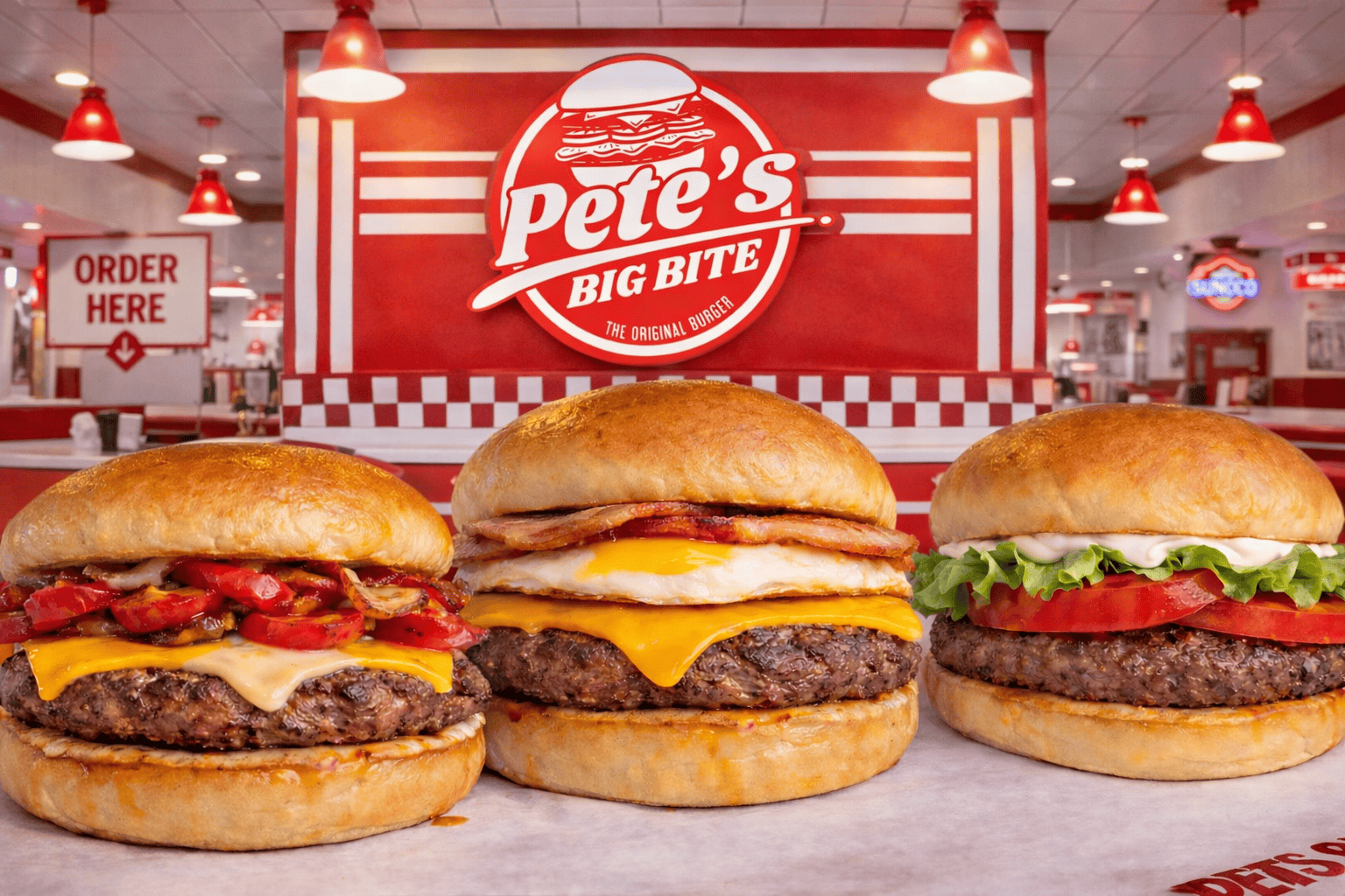 Delicious burgers featuring fresh ingredients and savory patties at Pete's Big Bite. Perfect for bur.